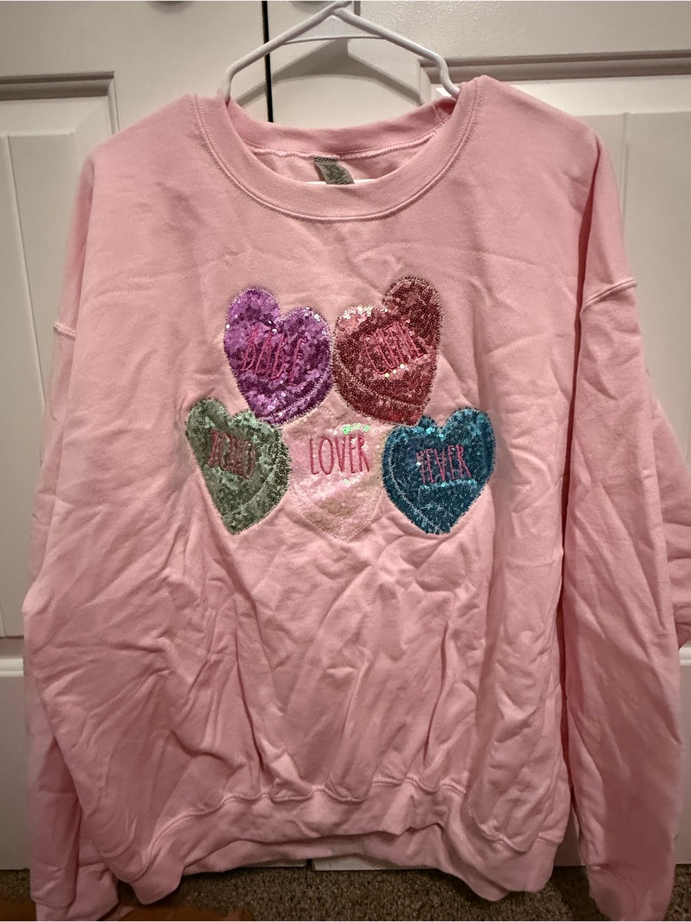 Pink Sequin Heart Sweatshirt - Valentine’s Day